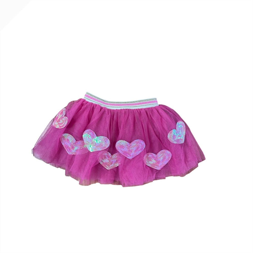 Mud Pie Girls Heart Sequin Tutu Hot Pink Tulle Skirt Toddler 3T New